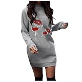 wuitopue Robe de fête de Noël avec verres à vin - Manches longues - Imprimé - Bonnet de Noël - Robe de soirée - Pull de Noël - Robe de sport sexy pour femme, 0406-gray, XL