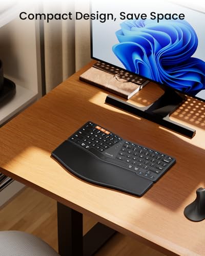 ProtoArc Bluetooth Ergonomic Keyboard, EK04 Mini Compact Wireless Ergo Keyboard with Palm Rest, Split Design, Natural Typing, Bluetooth and USB, Rechargeable, for Windows/Mac - Black - Image 7