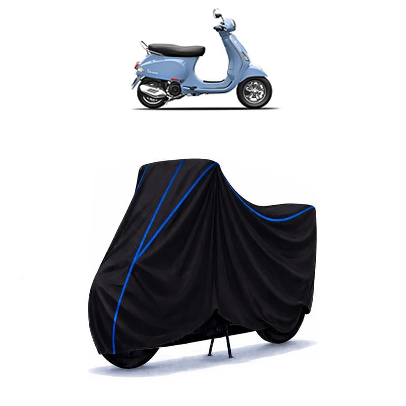 Image of Scooty Cover Water Resistant for S | Universal Scooter & Bike Cover | Heavy Duty UV Protection | Dust, Rain & Scratch Protection | Elastic Fit All Weather Indoor Outdoor | Black with Blue Piping