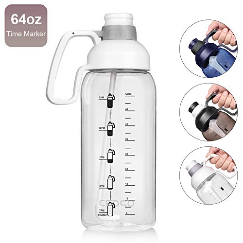 Opard Half gallon Water Bottle with Time Marker, 64oz Motivational Water Jug Sports