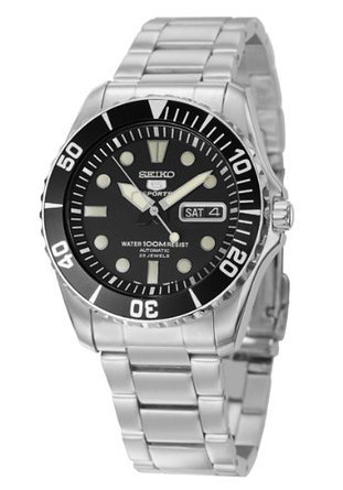 ZCR[ Seiko Men's SNZF17 Seiko 5 Automatic Black Dial Stainless-Steel Bracelet Watch j Y rv ysAiz