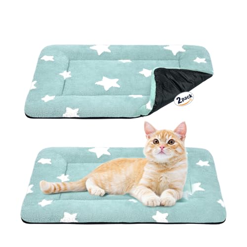 Mora Pets Letto per gatti da interni, lavabile, con simpatica stella, tappetino per cani di piccola taglia, per gabbia, morbido e piatto, per dormire, antiscivolo, blu, 55,9 x 33 cm, confezione da 2