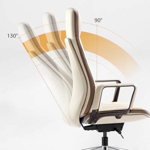 Image of EUREKA ERGONOMIC Alto Leather Desk Chair, Silicone Leather Office Chair with Wheels, High Back Office Chair, Executive Office Chair Comfy for Home & Office, Off-White