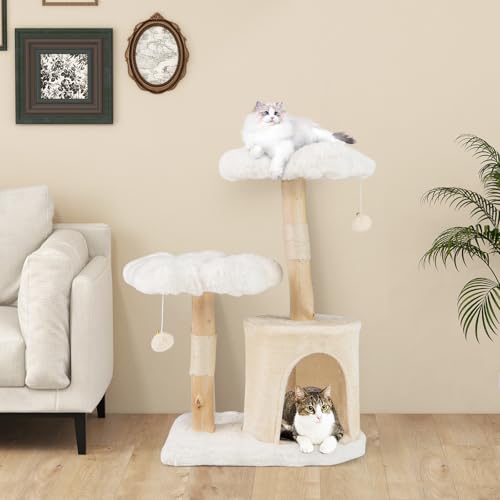 Torre para gatos de madera maciza de 32 pulgadas Beige miniatura 4