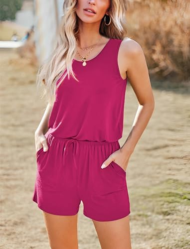 Image of ADOME Rompers for Women Summer Sleeveless Scoop Neck Tank Top Casual Short Jumpsuit Rompers with Pockets