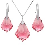 EleQueen 925 Sterling Silver CZ Baroque Drop Pendant Necklace Dangle Earrings Set Pink Made with Austrian Crystal