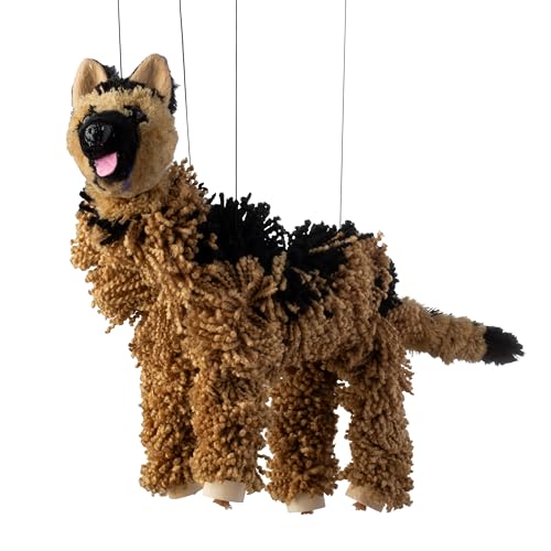 Artisan Owl German Shepherd Marionette Puppet - Yarn Dog with Wooden Feet, Detachable Strings