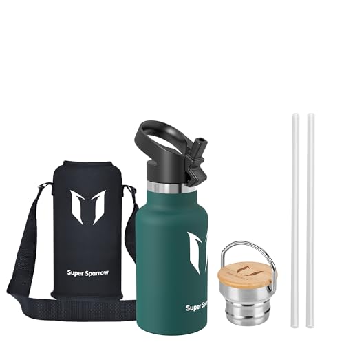 Super Sparrow Trinkflasche Edelstahl -350ml- Auslaufsicher Thermoskanne, BPA-Frei Wasserflasche - Kohlensäure Thermosflasche für Kinder, Sport, Schule, Fitness, Camping