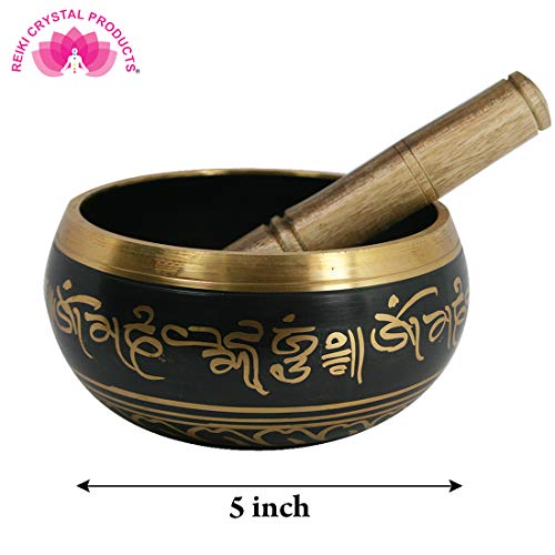 Reiki Crystal Products Singing Bowl | Tibetan Buddhist Prayer Instrument With Wooden Stick | Meditation Bowl | Music Therapy | 12.7 cm (5 inch)