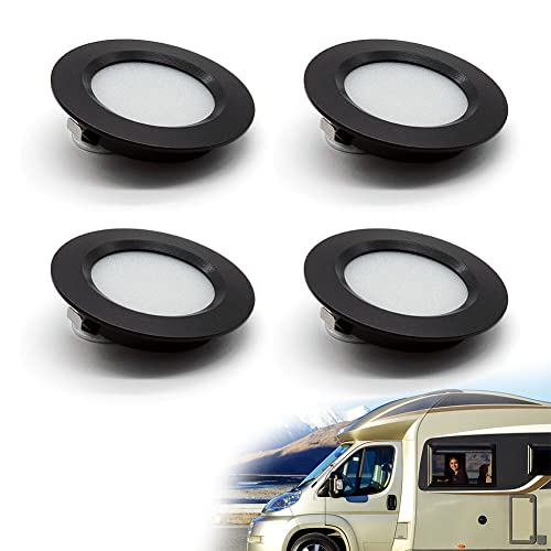 4 Pack 12V Led Lights Campervan Dimmable Full Aluminum Recessed Mount Ceiling Light 3W Roof Downlight for T4 T5 Campervan Motorhome Campervan Boat Living Room Bedroom Kitchen 3000K Warm White (Black)