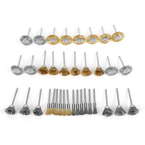 Stainless Steel Wire Brush Wheel, 36pcs Brass Wire Steel Wire Brush Set Pen Flat Cup Shaped Polishing Wheel Rotation Tools Kit for Die Grinder Rotation Tool Drill Brush Attachment