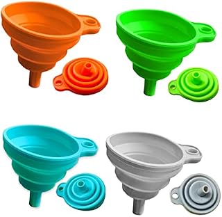4 pcs Silicone Funnel Collapsible Bottles Set Foldable Food Grade Hopper Foldable Upgraded Kitchen Funnels for Filling Bottles Containers Liquid and Powder Transfer Assorted Colors