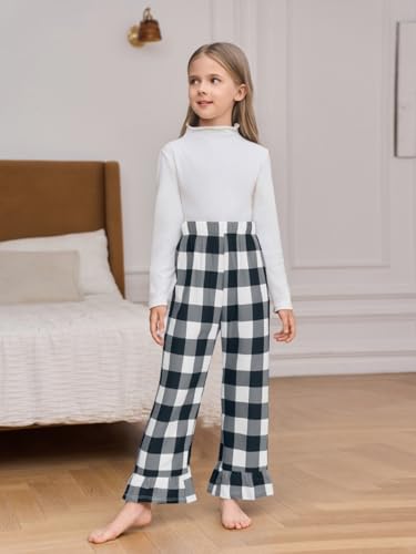 Yousify Girl's Pajama Pants for Girls Long Sleep Plaid Pants Ruffle Soft Lounge Pj Bottoms with Pockets 5-14 Years2