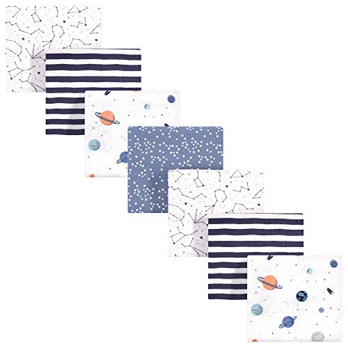 Image of Hudson Baby Unisex Baby Cotton Flannel Receiving Blankets Bundle, Space, One Size