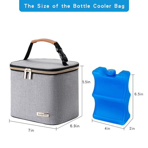 BABEYER Breast Milk Cooler Bag with Ice Pack Fits 4 Large Baby Bottles Up to 5 Ounce, Baby Bottle Cooler Bag Great for Nursing Mom Daycare, Grey