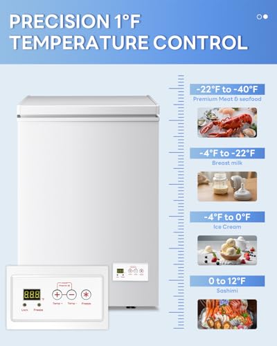 Image of Electactic 3.5 Cu. Ft Chest Freezer, Ultra-Low Temperature (-40F-12F), Small Deep Freezer with Removable Basket Free Standing Top open Door Perfect for Home Dorm, Office,Bar, Kitchen (WHITE)