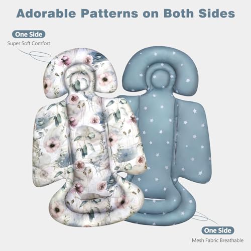 Image of Infant Car Seat Insert, 2-in-1 Reversible Baby Car Seat Head Support with 3 Strap Covers, Breathable Soft Newborn Car Seat Insert and Baby Carseat Cushion for Stroller, Swing, Rocker, Bassinets