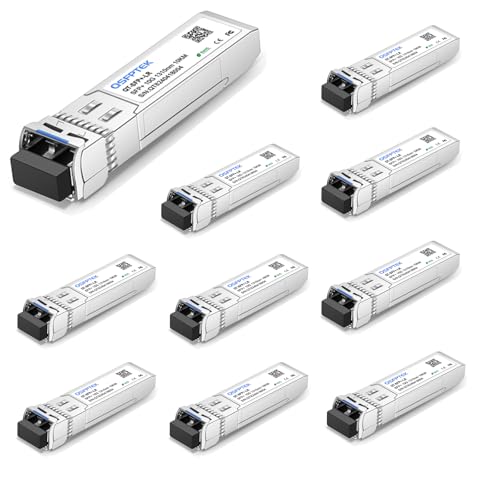 Image of QSFPTEK 10Pack 10GBASE-LR 10G SFP+ Module, 1310nm, 10km, DDM LC Single Mode 10gbe Mini-GBIC Transceiver for Cisco SFP-10G-LR, Ubiquiti UF-SM-10G, Mikrotik, Netgear, Qnap NAS, D-Link, TP-Link