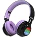 Bluetooth Headset, Riwbox AB005 Wireless Headphones 5.0 with Microphone Foldable Headphones with TF Card FM Radio and LED Light for Cellphones and All Bluetooth Enabled Devices (Black&Purple)