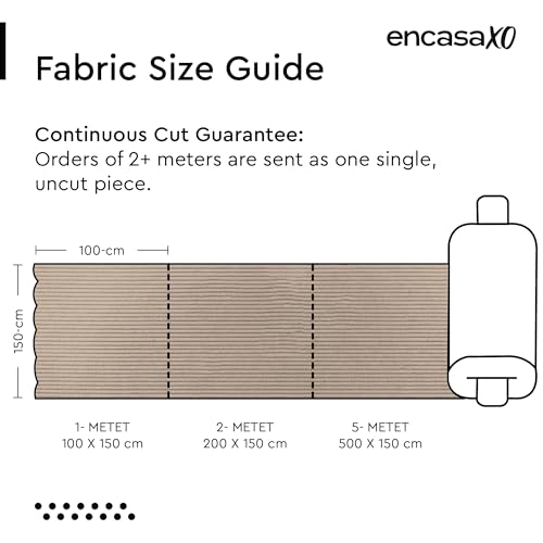 Image of Encasa XO Corduroy Fabric by the Meter, 59 inch Wide Premium 238 GSM Polyester Upholstery & Sewing Material, Soft Ribbed Khaki Fabric for Sofa /Cushion Covers, Trousers, Curtains & DIY Crafts