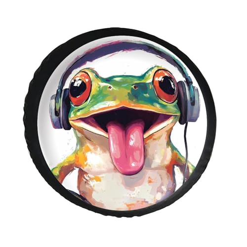 Cute Frog Sticking Out Tongue Spare Tire Cover Leather Waterproof Wheel Protectors Universal Car Accessories 34inch