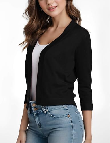 Women's Shrug Sweaters 3/4 Sleeve Cropped Cardigan Trendy Casual Open Front Jacket Coats4