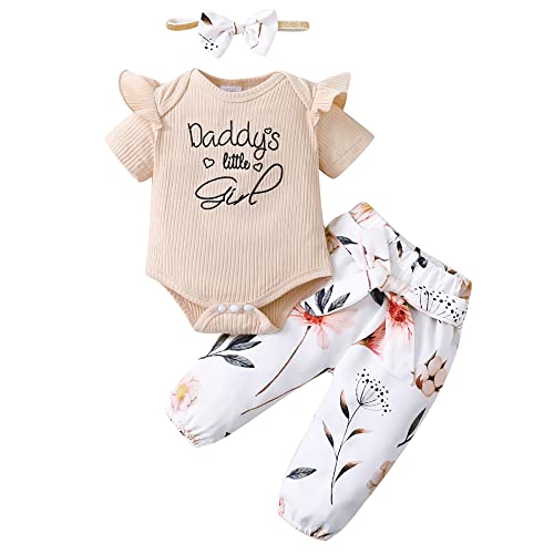 Image of nilikastta 3PCS Newborn Baby Girls Clothes Infant Fall Outfit,Romper Bodysuit Long Sleeve Tops Jumpsuit