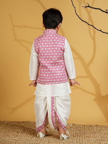 Image of AJ DEZINES Kids Silk Blend Full Sleeve Embroidered Dhoti Kurta Set for Boys - Ethnic wear | Traditional & Festival Wear|Waistcoat for boys - Regular Fit