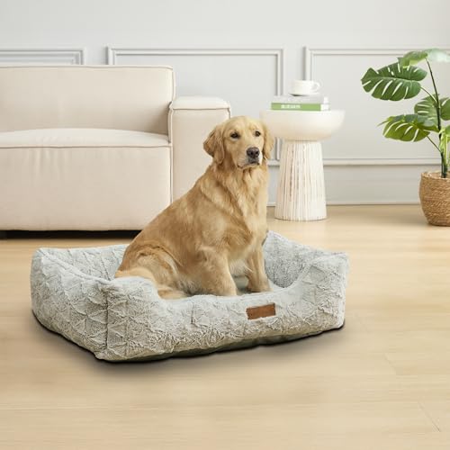 Image of Modern Threads Ultra Soft Plush Pet Bed for Medium to Large Dogs with Elegant Texture and Stylish Design, Removable Washable Cover, Grey, (34 inch L x 25 inch W x 9 inch Th)