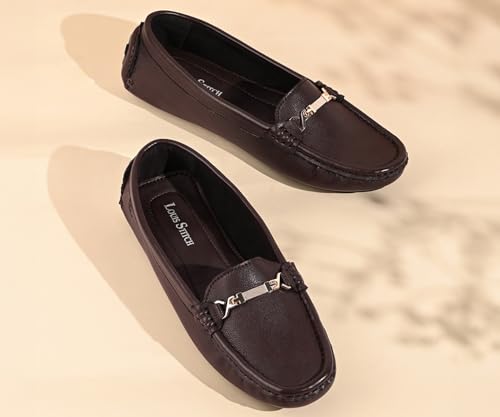 Image of LOUIS STITCH Women's Premium Slip-On Loafers with Buckle | Elegant Solid Slip-On Comfort Shoes for Casual and Formal Wear | Slip-On Loafer Shoes for Women | LSLD-BLR-HS04