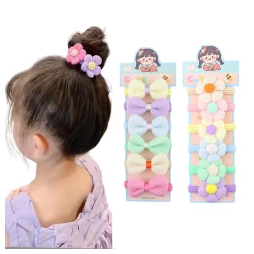 2 x Kits com 6 Laços de Cabelo Infantis Flor Tecido Felpudo - Acessórios para Meninas com Elástico Macio e Acabamento Toalha Colorido (Lacinho+Florzinha) - Total 12 Laços