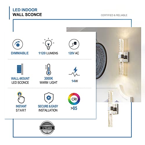 Epinl Wall Sconces Set Of Two - Crystal Sconces Wall Lighting 14W Dimmable Led Bathroom Vanity Light Fixtures Chrome Bubble Wall Lights For Bathroom Hallway Bedroom Living Room  thumb #1