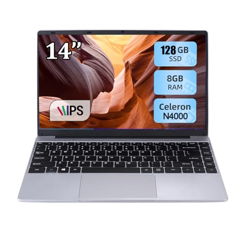 Image of Laptop 14 inch Laptops, 8GB RAM Laptop Computer Windows Laptop Dual-Core with 128GB SSD Storage, Slim and Lightweight, for Travel, Business, School (Silver)