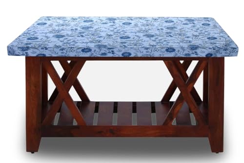 Image of The Furnishing Tree Elastic Cotton Square Center Table Cover 36x36 in Inches Floral Navy Blue