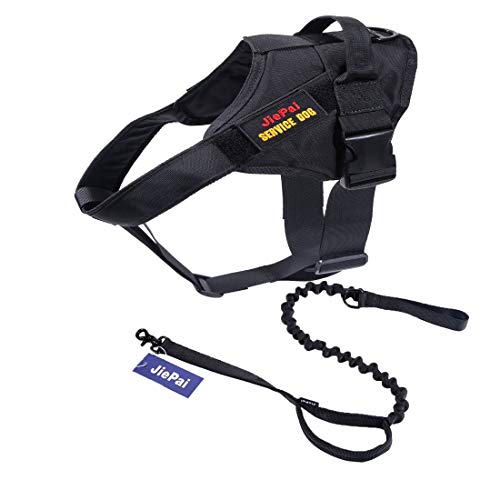 JiePai Service Militaire Chien Gilet et Tactique Bungee Chien Laisse Patrouille Militaire K9 Chien Harnais Laisse avec Poignée pour Petits Grands Chiens Cover
