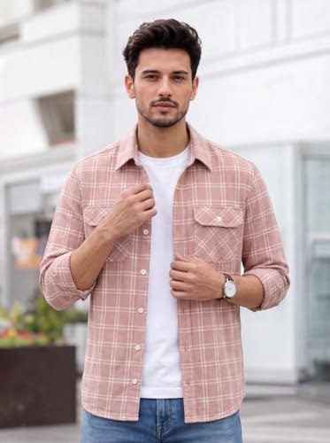 Image of Amazon Brand - INKAST Men's Cotton Blend Button Down Shirt || Long Sleeve Casual Flannel Check Shirt || Soft Breathable Lightweight Collared Shirts with Two Flap Chest Pockets || Stylish Everyday Wear