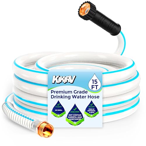 Image of 15ft RV Water Hose - Drinking Water Hose Contains No Lead, No BPA - Flexible Leak-Free Design - Upgrade Strain Relief Ends - 5 /8 inch Inside Diameter