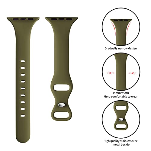 Image of Thin Slim Band Compatible with Apple Watch 38mm 40mm 41mm 42mm 44mm 45mm 46mm 49mm, Replacement Silicone Sport Strap for iWatch Series 11 /10 /9 /8 /7 /6 /5 /4 /3 /2 /1 Ultra SE Women Men, Olive green