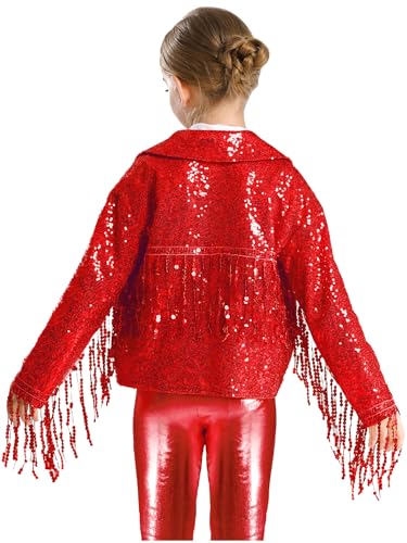 Kids Girls Sparkly Sequin Jacket Coat Fringed Long Sleeve Open Front Cardigan Disco Dance Tops Outerwear2