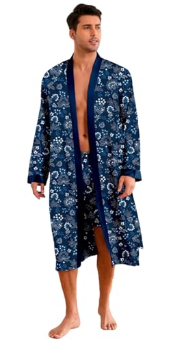 Men's 2 Pieces Paisley Print Satin Pajama Sets Long Sleeve Kimono Robe With Shorts Sleepwear Set