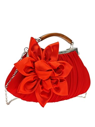 Women's Satin Floral Clutch Purses Evening Handbags Floral Wedding Purse Crossbody Bags with Chain2