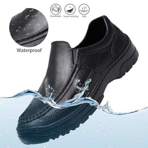 Men's Leather Slip-on Loafers Warm Fur Lined Waterproof Round Toe Comfort Soft Bottom Arch Support Casual Shoes Light Work Driving Walking Shoes3