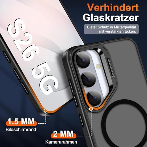 Image of DIZORO Compatible with Samsung Galaxy S26 5g Case, Compatible with Wireless Charging, with Camera Stand, Military Grade Drop Tested,Translucent Hard Back Soft Edge Back Cover (Black)