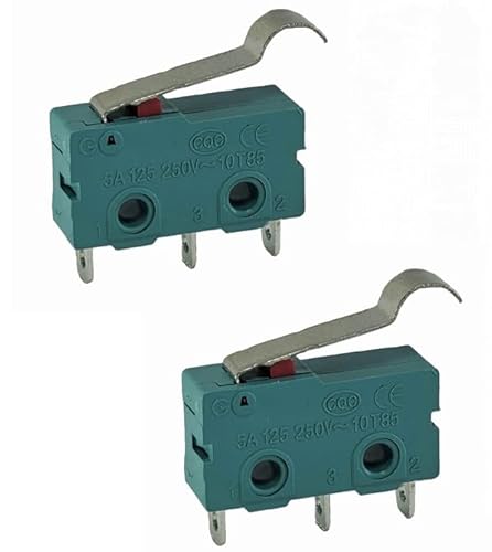 2 Stück, Mikrotaster 3 Pins 250V 5A, 2 Stellungen EIN/EIN Endschalter mit halbrundem Hebel Arm, Wechselschalter, Berührungsempfindliche Mikroschalter, für Mechanik, Elektronische Geräte, Automaten