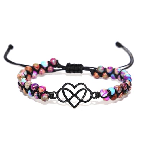 Image of Women Boho Wrap Bracelet,Handmade Natural Stone Crystal Emperor Beads Heart Bracelet, Fashion Bohemian Jewelry Gift for Women