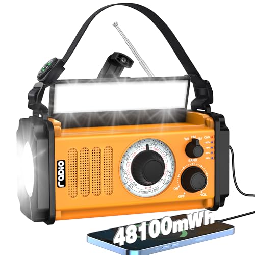48100mWh Crank Emergency Weather Radio,5-Way Powered Solar Hand Crank Radio,Portable NOAA AM FM...