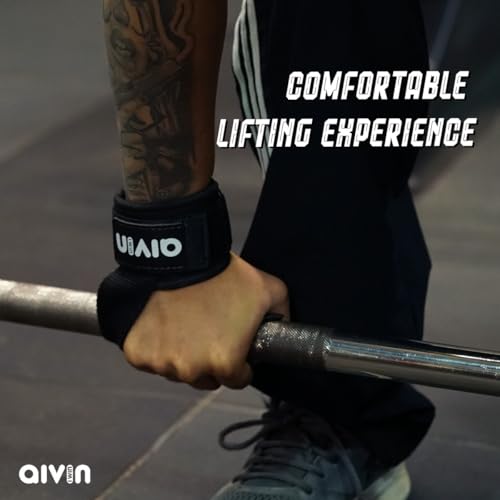 Image of Aivin Ergo Weight Lifting Bar Straps with Wrist Support Wraps, Gym Workout, Bodybuilding, Powerlifting, Strength Training for Men & Women