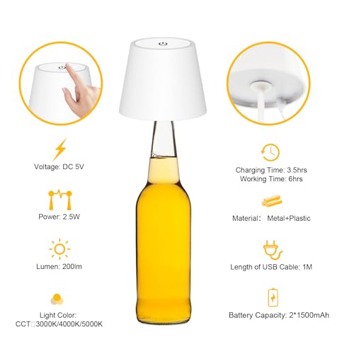 ANTILO Tischlampe Akku Kabellos Dimmbare LED Tischleuchte, 3000K/4000K/5000K, Metall für InnenAußen, Restaurant/Schlafzi