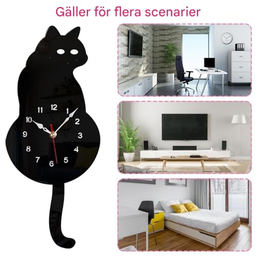 Horloge chat suspendu silencieuse à mouvement de queue oscillante