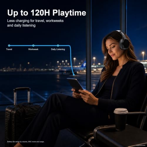 Image of Wireless Noise Cancelling Headphones, 120H Playtime, Over Ear Headphones